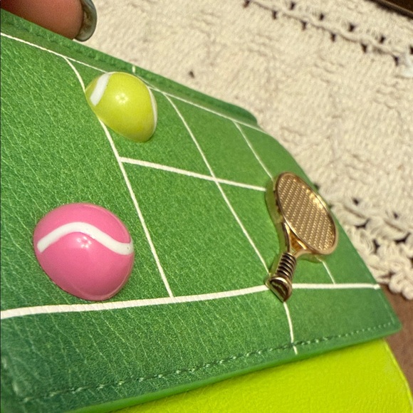 Betsy Johnson Tennis Court Green & Lime Small Wallet with Racket Accents - Picture 3 of 8